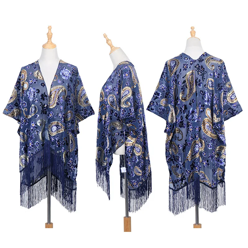 

Yiwu Manufacturing Kimono Velvet Scarf Velvet Burnout Scarves Printed Cashew Paisley Velvet Shawl Women