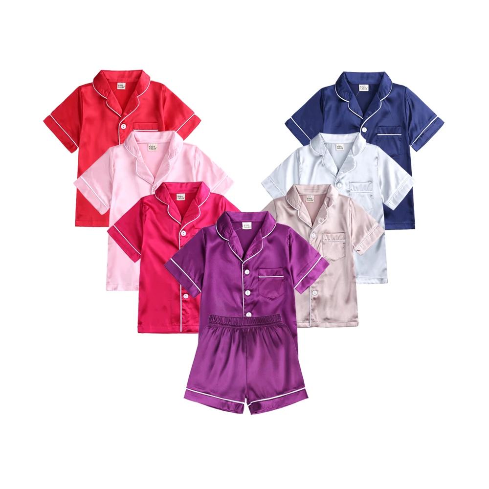 

Children Summer Clothes Short Sleeve Kids Boys Pajama Silk Clothing Set, As picture