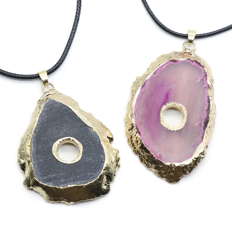 

Chinese Pendants for Jewelry Making Manufacturer Natural Wholesale Quartz Clusters Stone Agate Gem Geode Slices Pendants