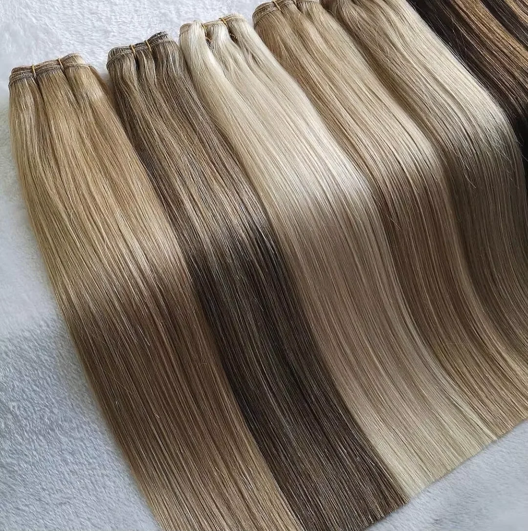 Ready to Ship Double Drawn Machine Double Weft Hair Extensions 100% Raw Virgin Human Hair Bundles Light Color Full Ends