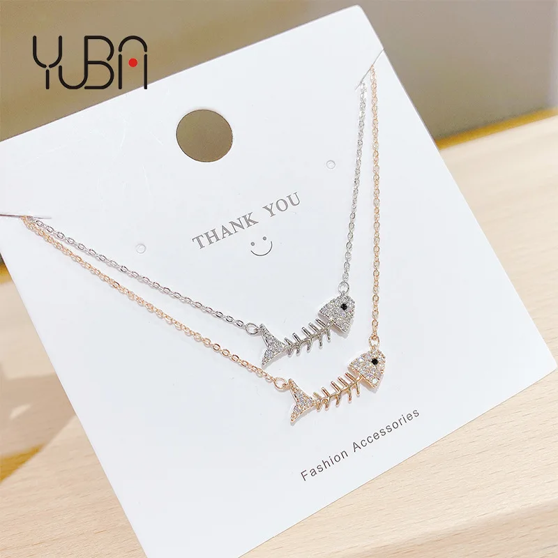 

Custom Wholesale Cheap price charming luxurious plating 14K gold titanium steel diamond gold/platinum fish necklace