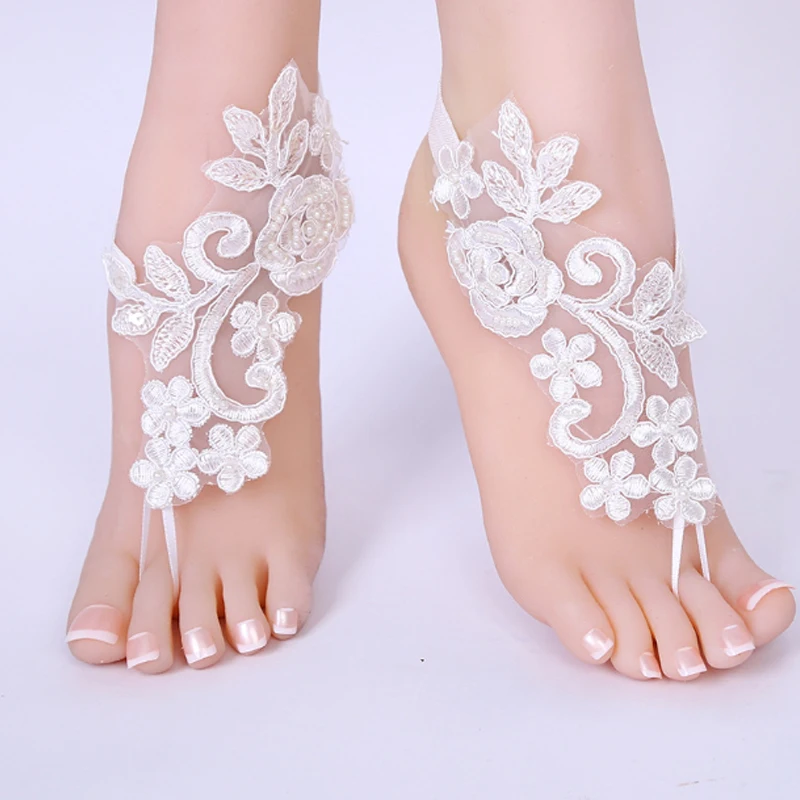 

Monogram Personalized Beach Wedding Barefoot Sandals Nude Shoe Anklet, As picture show