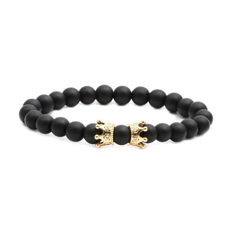 

Wholesale 8mm unique jewelry findings beaded matte black natural stone custom men bracelet crown bracelet diy, Picture