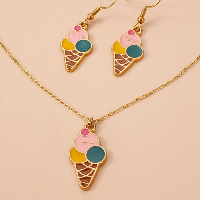 

Bride Jewelry Cone Colorful Ice Cream Necklace Earring Jewelry Set Custom Jewelry Set Wholesale Christmas Gift, Picture