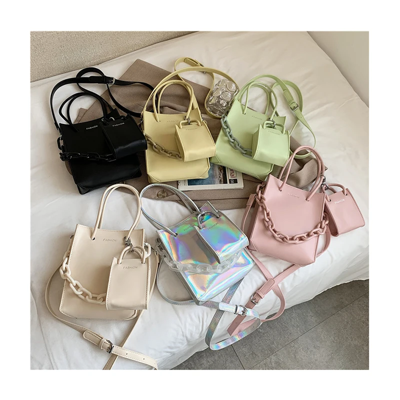 

Thick Resin Chains Women Shoulder Bags Designer Handbags Tote Luxury Pu Crossbody Bag Sets Casual Laser Buckets Composite Purse