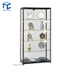 High class led lighting lockable aluminum frame style wooden color glass wall showcase/glass wall display case