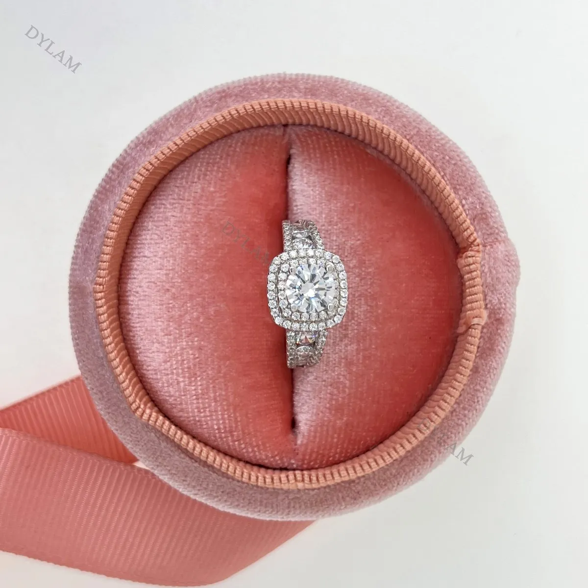 

Dylam 925 Wholesale Sterling Silver Wholesale Classic Wedding Rings Pave CZ Double Accent Stones Halo Ring