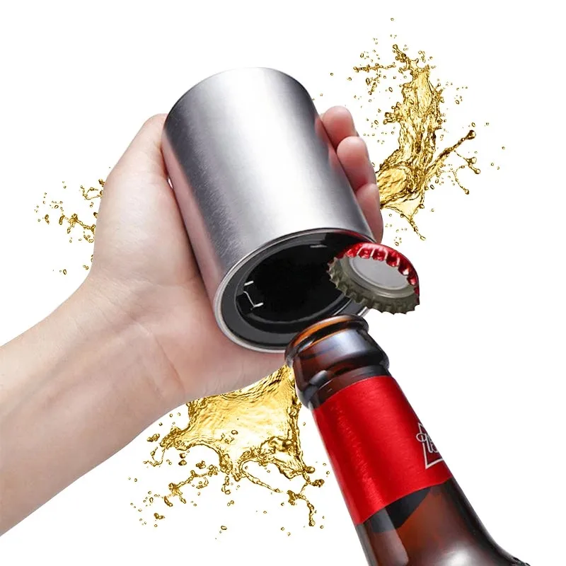 

Automatic Beer Bottle Opener Magnet Stainless Steel Push Down Wine Beer Soda Openers Kitchen Accessories, As photo