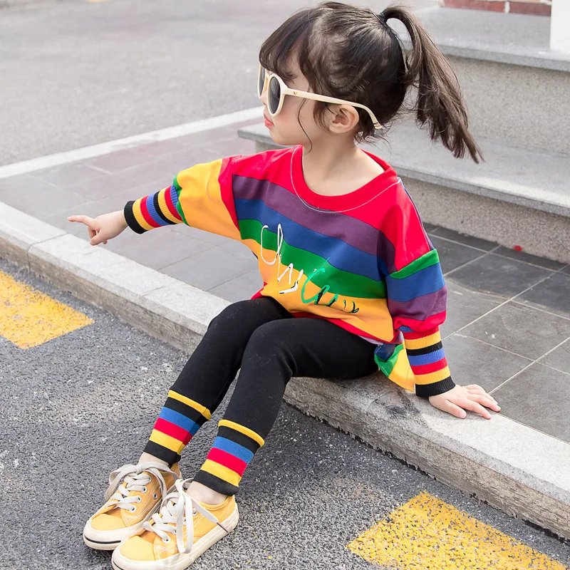 

Girls Fashion Children's Long Sleeve Set Striped Tops Leggings Kids Set, Picture