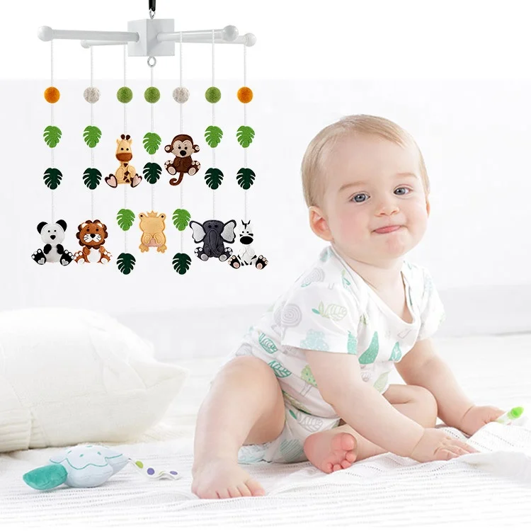 
Jungle Wildlife Zoo Animals Felt Baby Mobile Pure Handmade Mobile Crib Dolls Hanging Balls & Leaves Toys Children Gift 
