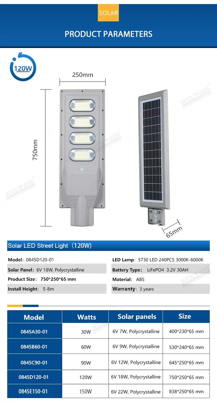ALLTOP High lumen bridgelux Custom IP65 outdoor waterproof 30w 60w 90w 120w 150w all in one led garden light