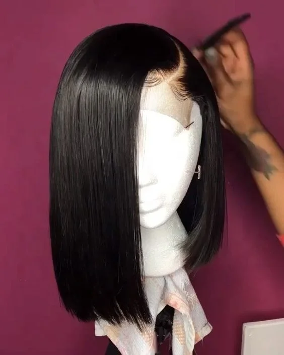 ali express virgin brazilian hair cuticle aligned hair ear to ear Short lace frontal Human Hair Bob Wigs For Black Women
