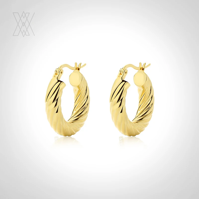 

VIANRLA 925 Sterling Silver Jewelry Twist Texture Earrings 18k Gold Plated Hoop Earring For Women Free Laser Logo