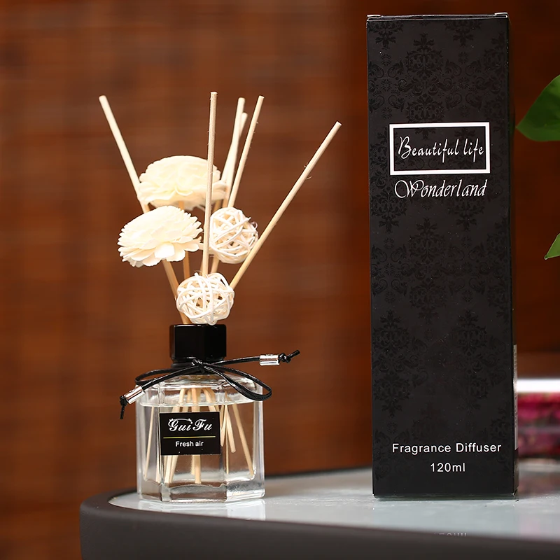 

ZH1037 Rattan reed diffuser sticks hexagon bottle aromatherapy oil refill rose perfume available