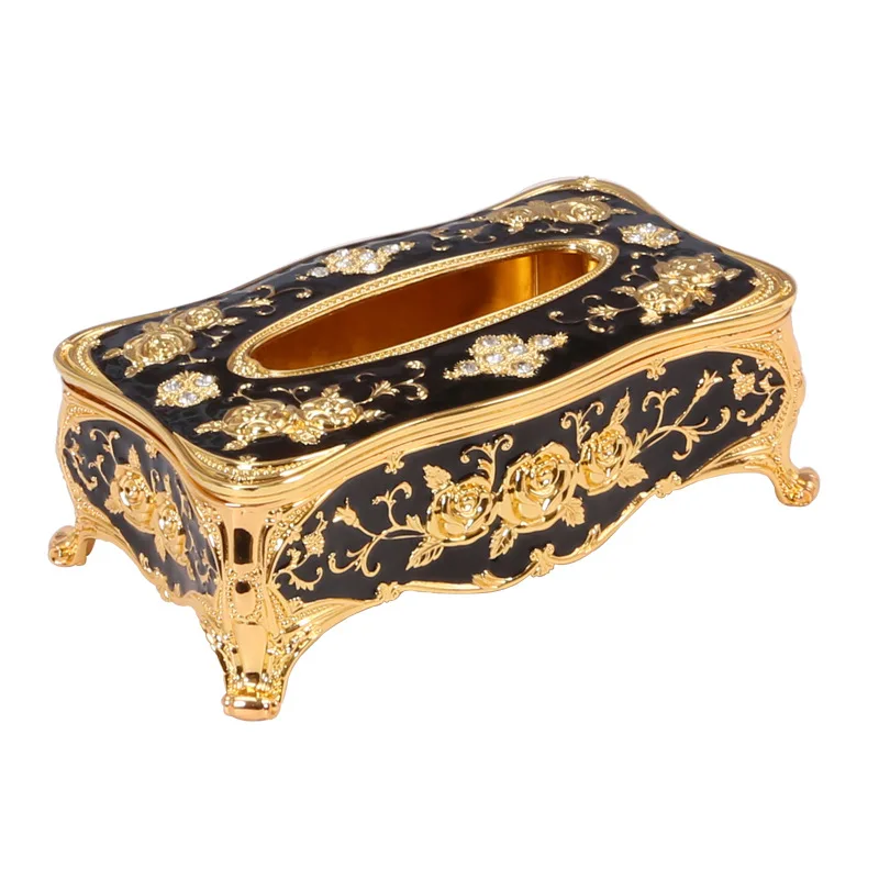 

European zinc alloy electroplated rectangle tissue box for home decoration, Golden