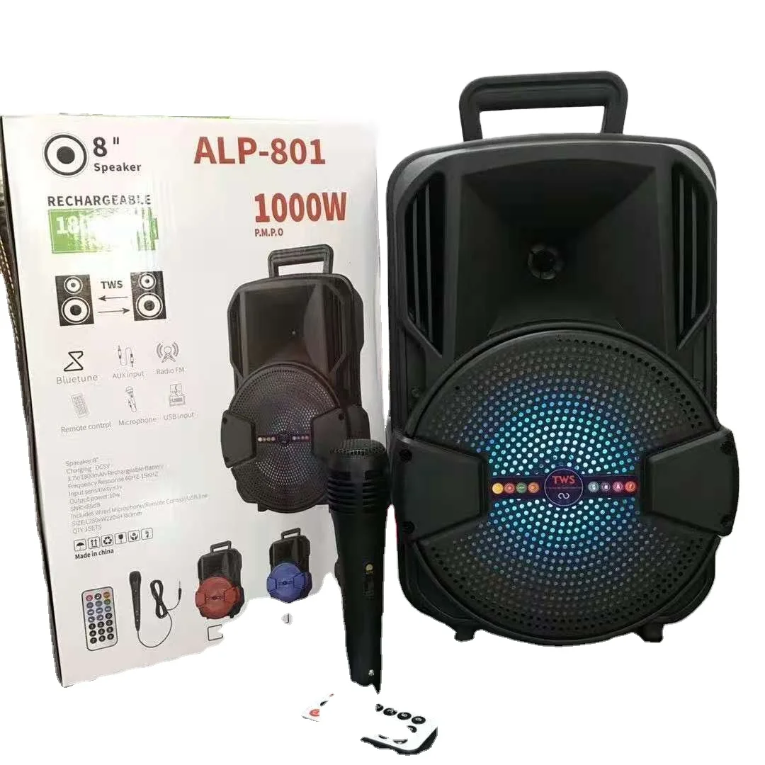 

2021 Hifi 8 inch big power speaker best selling wireless portable trolley outdoor speaker with 1800MAH, Black,red,blue