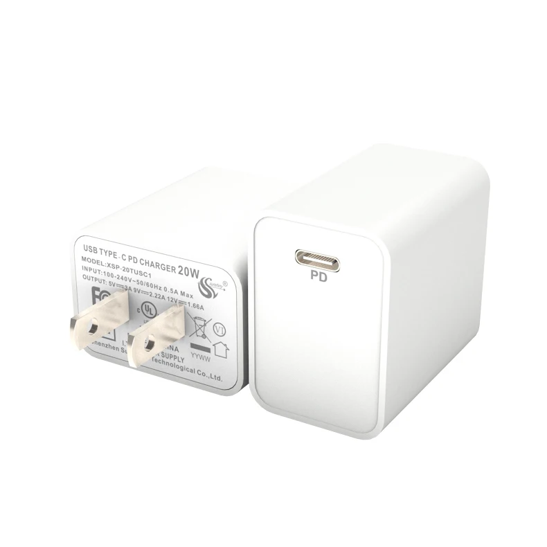 

UL FCC certified US plug wall adapter 5V 3A 9v 2.22a 12v 1.67a usb type c pd 20w fast charger for iphone 12, White