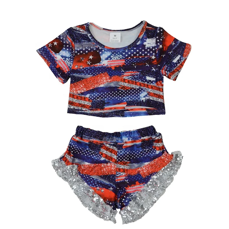 

New 4th of july american girls outfit baby boutique kids clothing sets crop top outwear, Picture shows