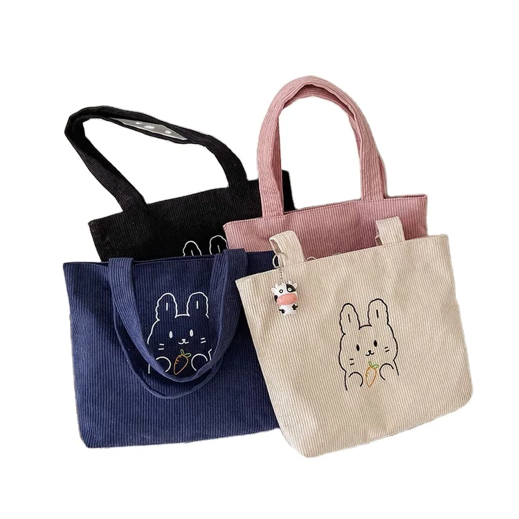 

cartoon rabbit carrot corduroy embroidery custom tote bags with logo fashions women tote bag, Various