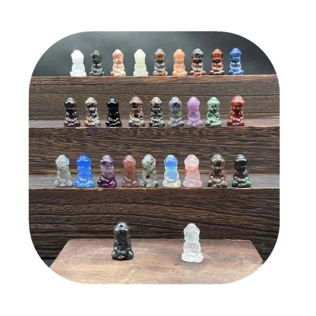 

New arrivals carving Semi-Precious Stone Crafts natur colorful mixed quartz crystal sitting buddha for gift