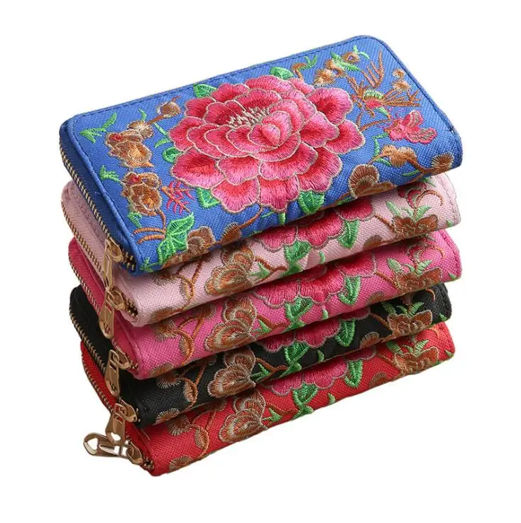 

ethnic style women embroidery rose flower purse, Red, blue, black, pink, rose red