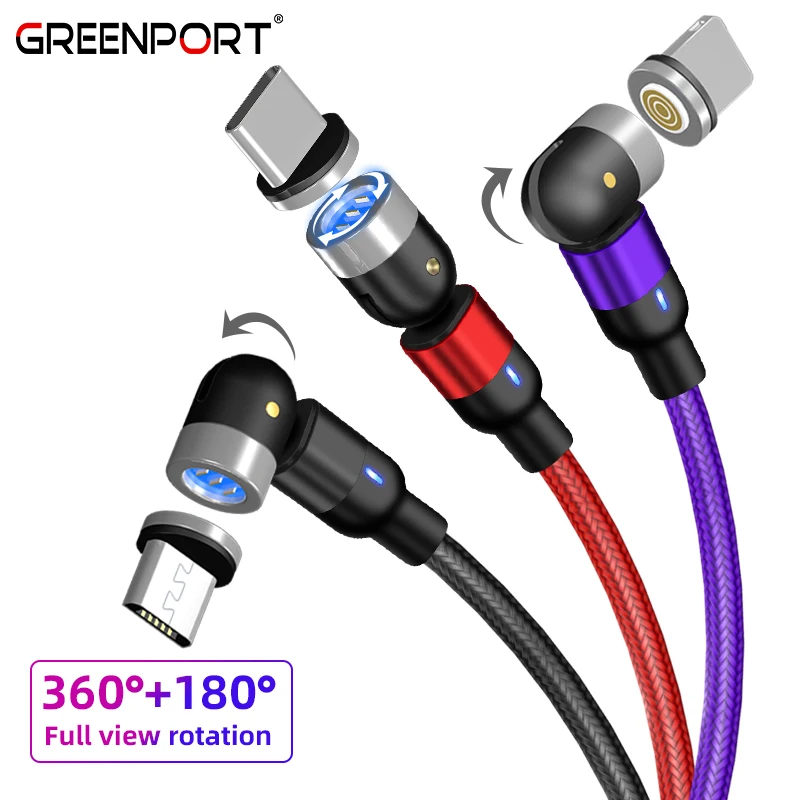 Free Shipping Best Quality Wholesale Greenport 3A Magnet Phone Charger 1M Nylon Led Magnetic Fast Charging Data Cable Micro Usb