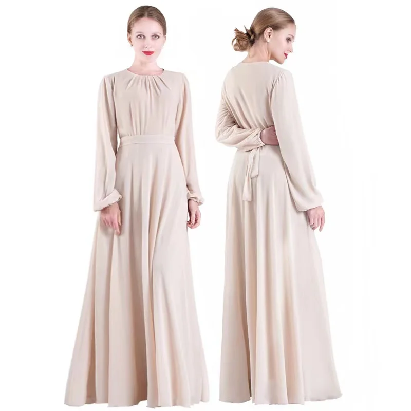 

Summer Islamic Dress Chiffon muslim women dress plain solid color dubai abaya moroccan kaftan musulman