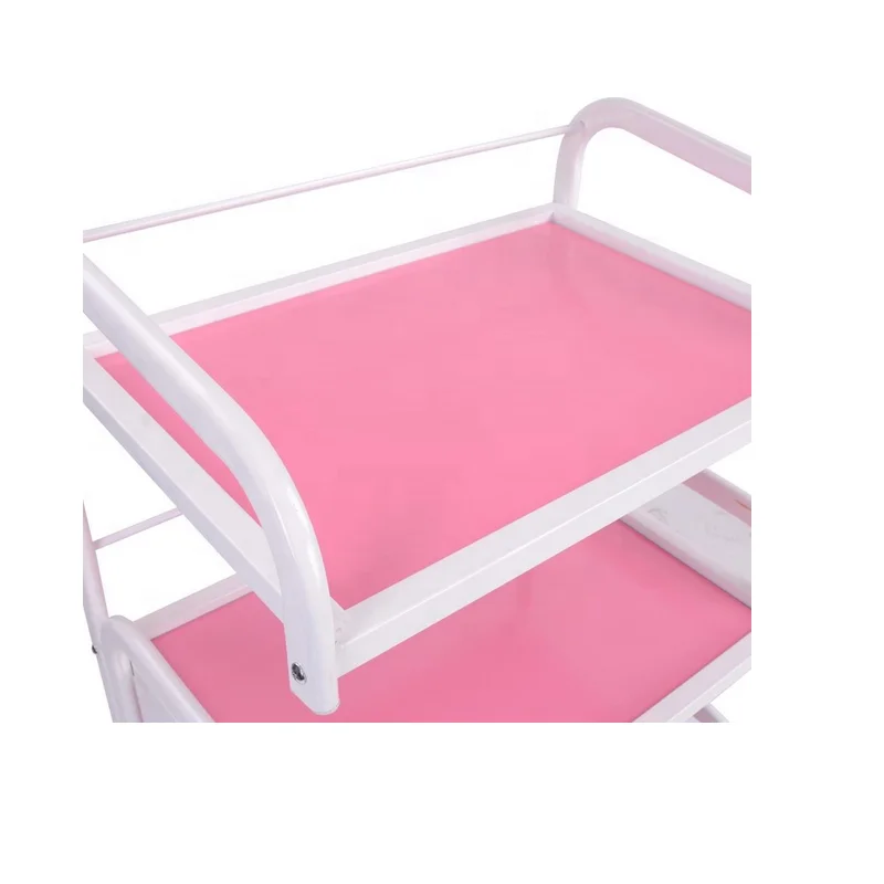 
hot sell three layer glass pink color beauty modern salon trolley 