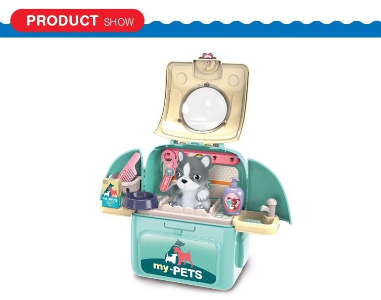 Pretend Set Grooming Pet Vet Backpack Dog Cat Toys Kids Doctor Kit For
