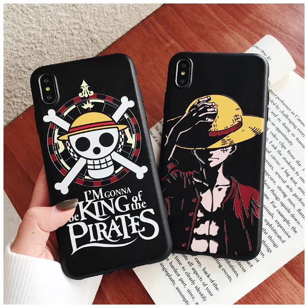 

For iPhone 12 pro max case 12 11 X 7 8 Japanese anime cartoon One Piece Luffy Silicone Cases Cover, Black