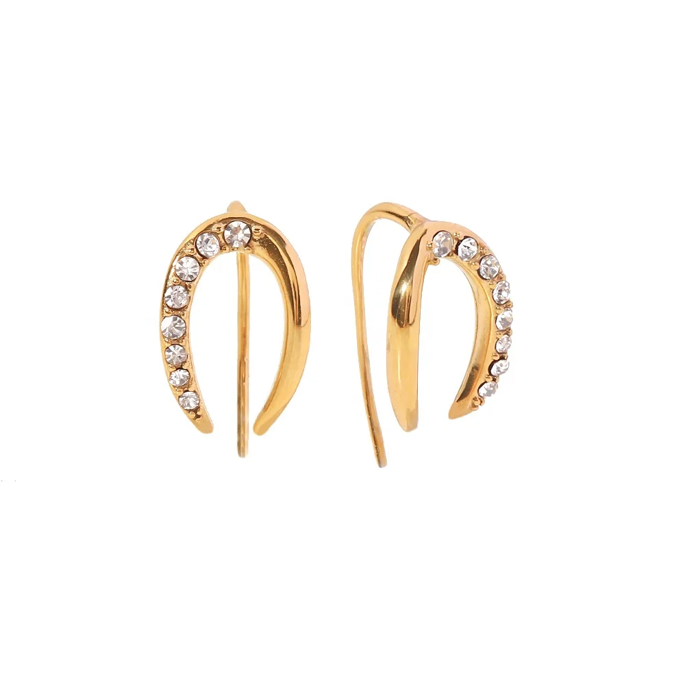 

Dainty Mini Threader Petite Chic Clear Zircon 18K PVD Gold Plated Stainless Steel Hoop Earrings