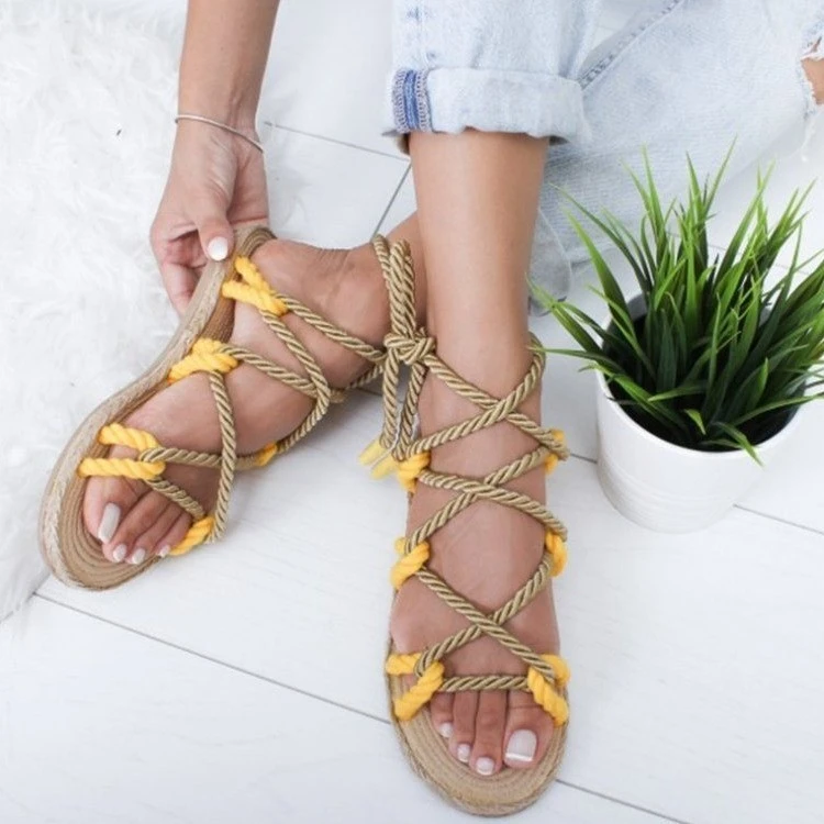 

Drop Shipping Summer Flat Woven Laced Sandals Women Sandals Summer Rubber Sandals, 6 colors