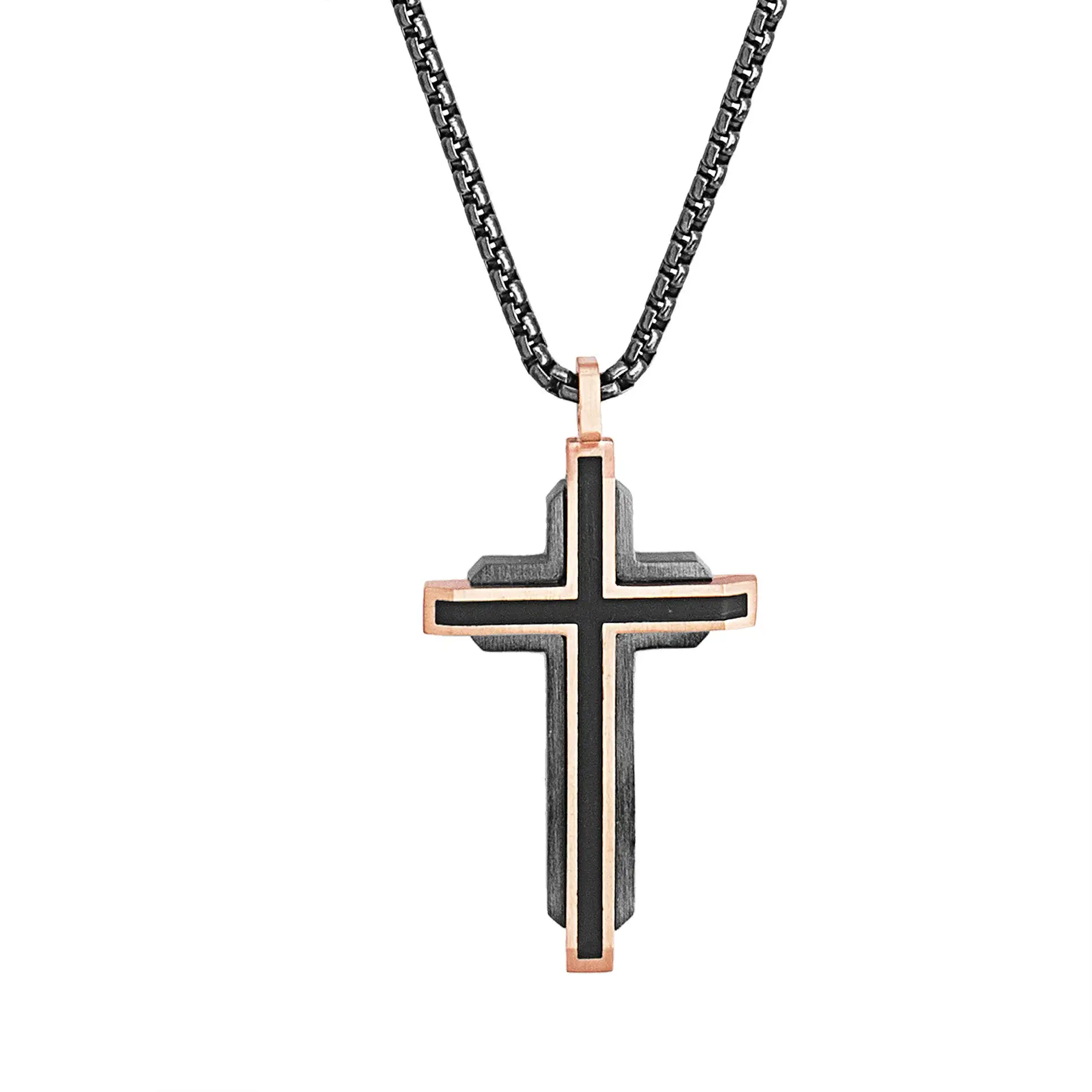 

Men's Two-Tone Fancy Personalized Hip-Hop Jewelry Long Black Dainty Cross Necklace, Picture shows