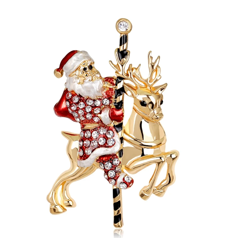 

Hot Sale Santa Deer Gold-color Womens Wedding Bridal Brooch Pins Rhinestone For Girls Women Jewelry Christmas Gifts