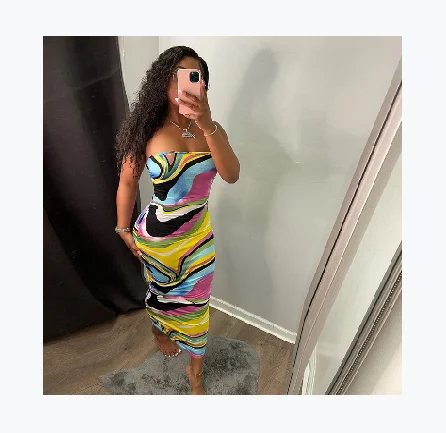

AYP2027 Aesthetic Print Slash Neck Sleeveless Maxi Dress Women Casual Dresses Womens Clothing 2021