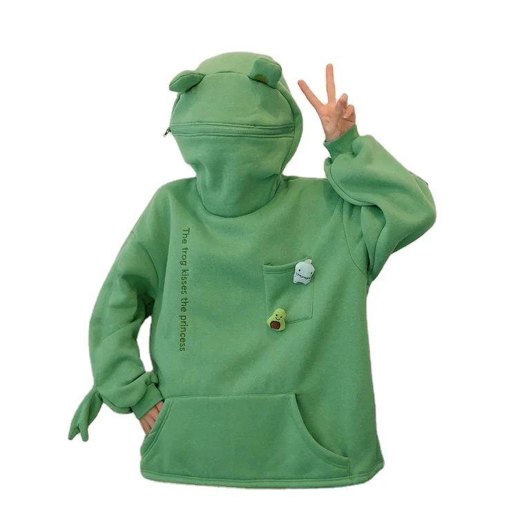 

Top selling hoodies custom hoodie with ear cropped hoodie with pockets frog plus fleece sweater winter for woman