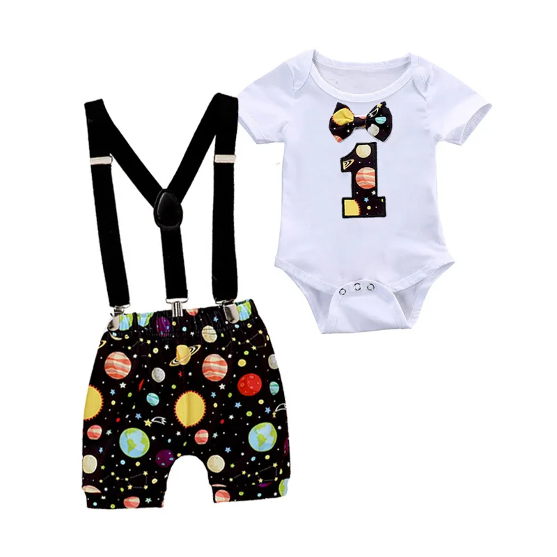 

2021 Kids Clothing Baby Clothes Black Galaxy One Theme 1st Birthday Party 12-18M First Birthday Boy Outfit DGRT-015