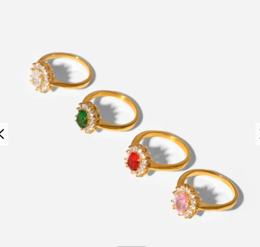 

Ins Popular 18k Gold Plated Double Layer Chunky Zircon Finger Ring Stainless Steel Bezel Red Oval Cz Zircon Ring For Party