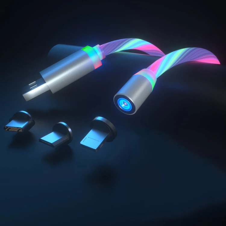2019 AORAX Free shipping magnetic cable fast charge flowing light usb charging cable phone accessories led luminous cable