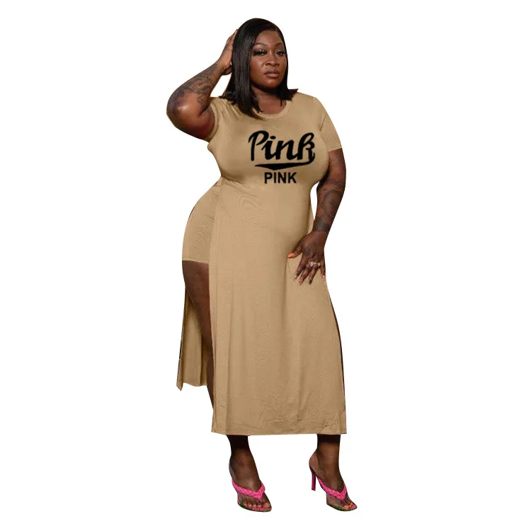 

New Arrival Casual summer short-sleeved positioning letter top long skirt set two piece, 3 colors
