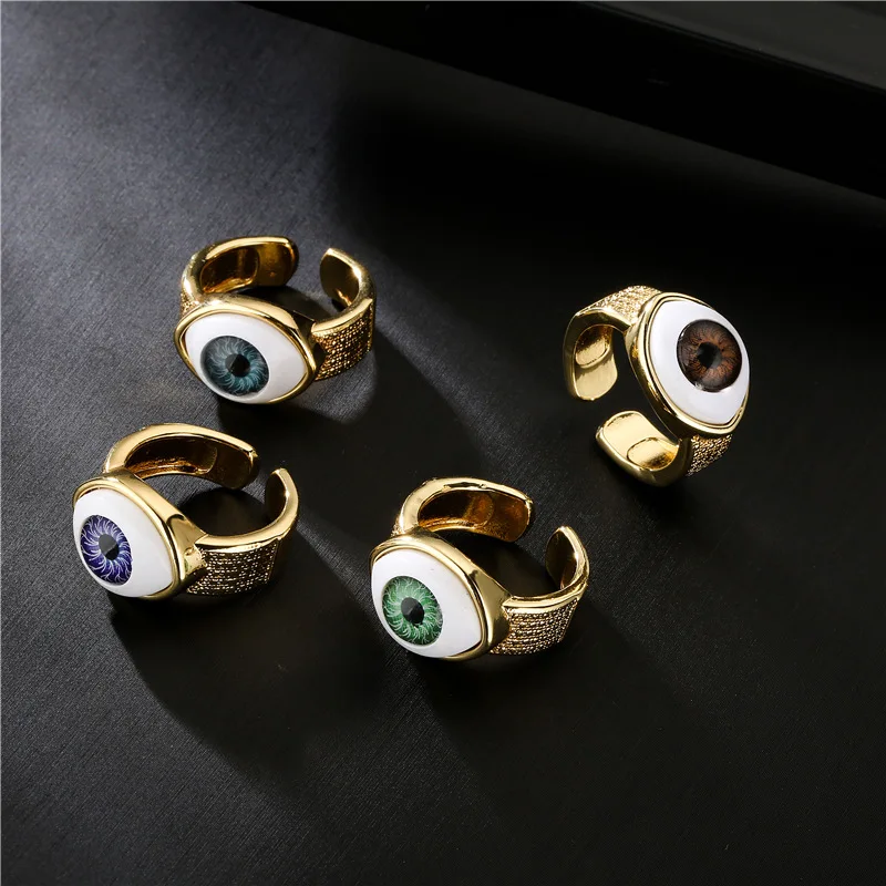 

Ins Style Designed New Adjustable Gold Plated Blue Eye Rings  Fashion Ring Jewelry For Women Men