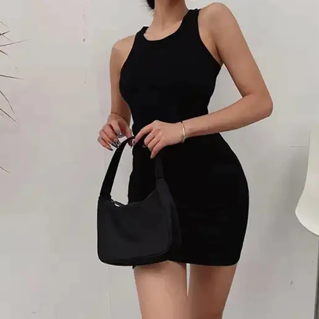 

2024 wholesale black pullover women comfy cotton bodycon mini dress
