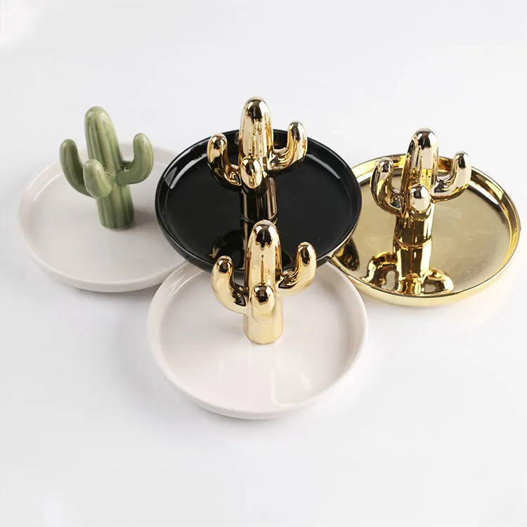 

Nordic Ceramic Jewelry Tray Organizer Necklace Ring Display Plate Creative Decorative Crafts Cactus Holder Desktop Dish