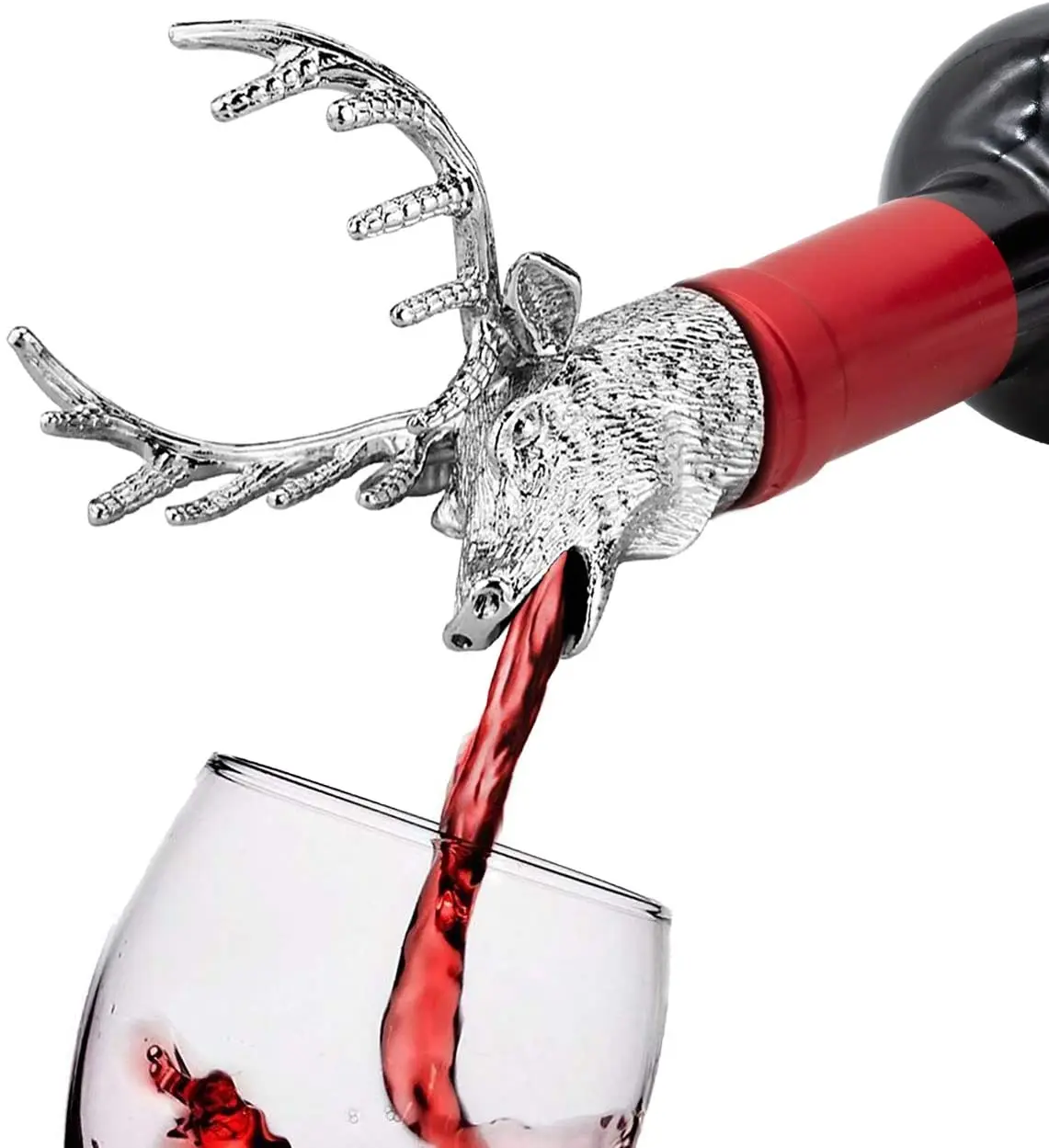

Bar Accessories Unique Gift Ideas Wine Pourer Zinc Alloy Deer Stag Head Wine Pourer Stags Head Bottle Pourer, Silver or customized