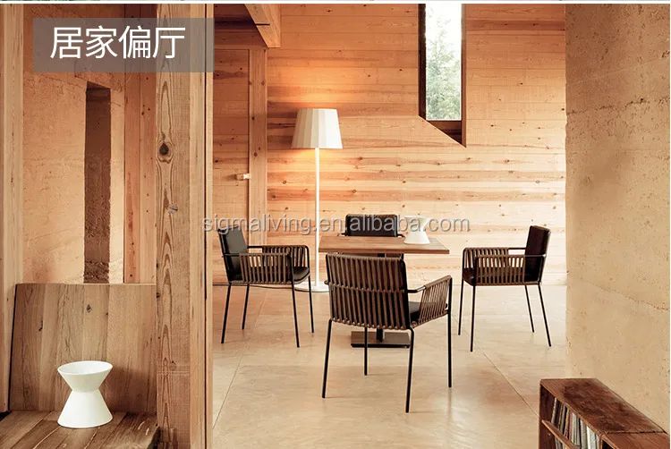 Nordic Style Cheap Hotel Patio Outdoor Garden Metal Iron Aluminum Frame Table Chairs Rope Dinning Furniture Set