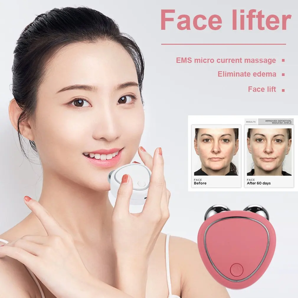 

Portable Facial Micro-current Beauty Instrument For Face Lifting Thinning And Reducing Edema Device With Double Roller Massager