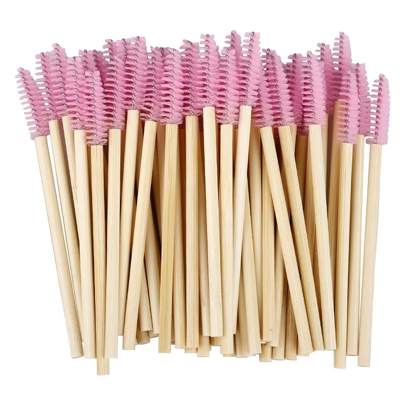 

50 Pcs/bag Bamboo Handle Eyelash Brushes Disposable Eyebrow Brush eyelash Extension Mascara Wands Applicator women Makeup Tools, Wood colors