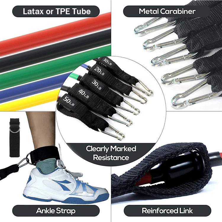 Wholesale Custom Logo 11Pcs Elastic Fitness Workout Gym Exercise Resistance Bands With Dropshipping