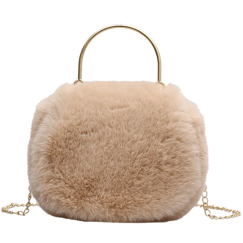 

Jtfur Fashion pure color plush bag winter chain shoulder bags furry women fur handbag, Customized color