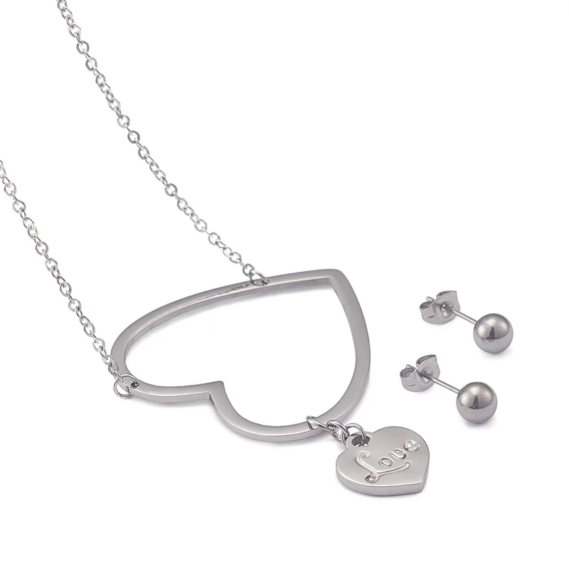 

Wholesale price pendant simple double heart set romantic gift heart Stainless Steel Necklace